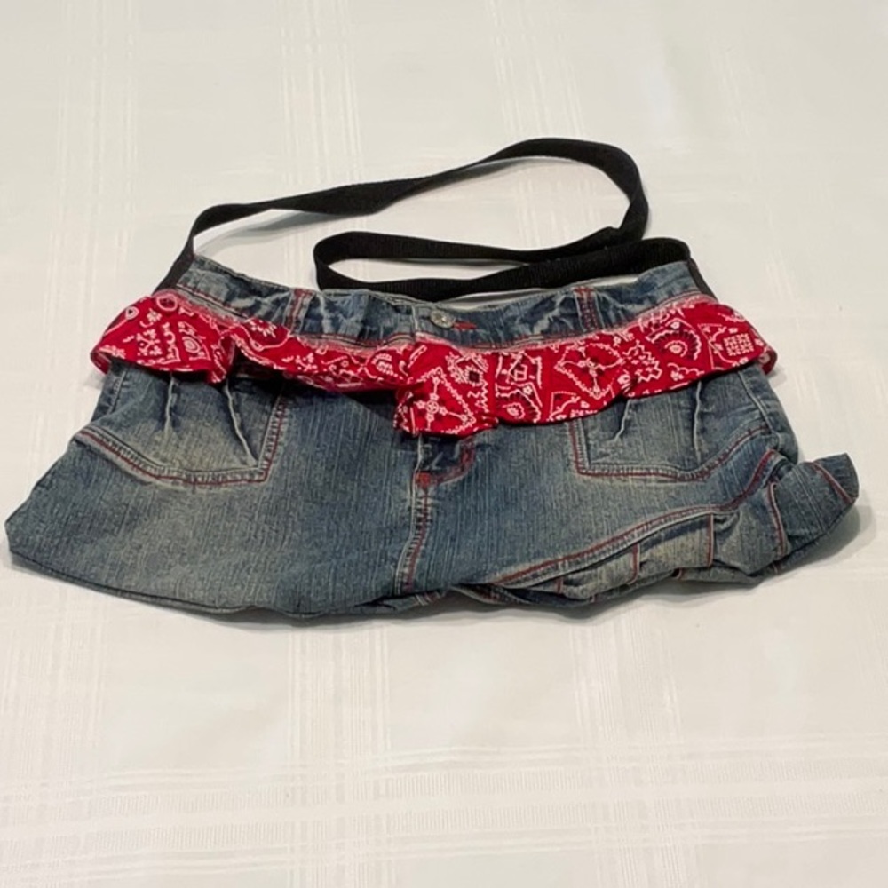 Laser Jeans Denim Purse with Red Bandanna Trim LNC